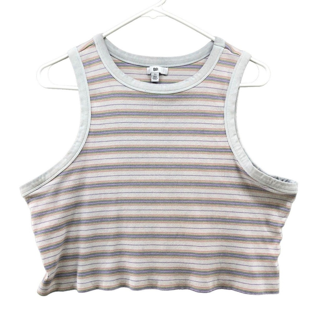 BP Nordstrom Womens 1X Striped Ribbed Crop Tank Top Pastel Pink Purple Green‎